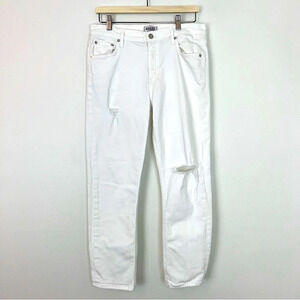Agolde Isabel Slim Boyfriend Distressed Ankle Jeans White 29 Boho Contemporary